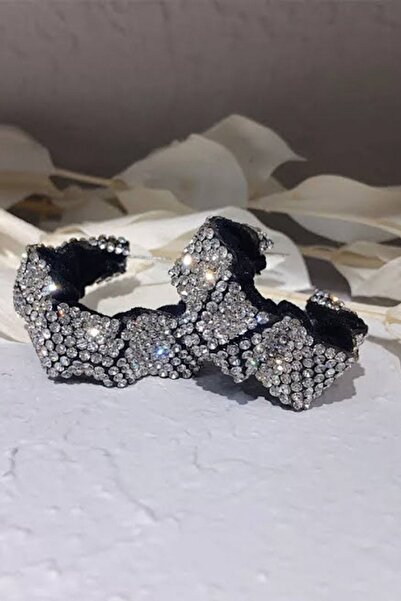 PETEK AKSESUAR Elegant Full Taşlı Kumaş Halka Küpe Beyaz