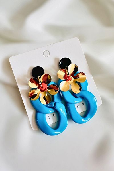 PETEK AKSESUAR Chain Resin Earrings - Floral Pattern