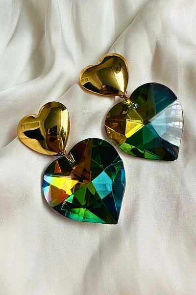 PETEK AKSESUAR Iridescent LARGE HEART EARRINGS