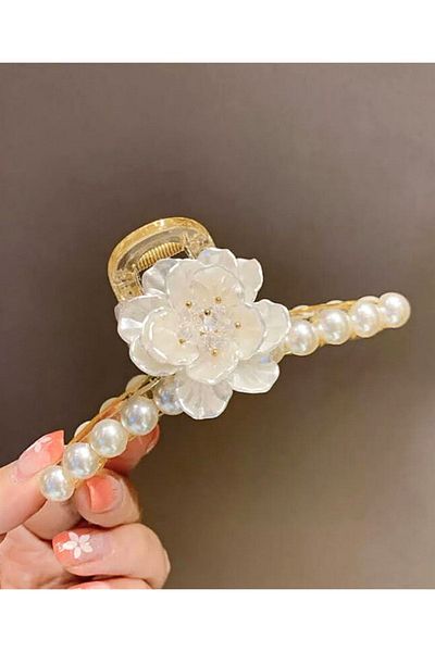 PETEK AKSESUAR White Rose Pearl Latch Clasp