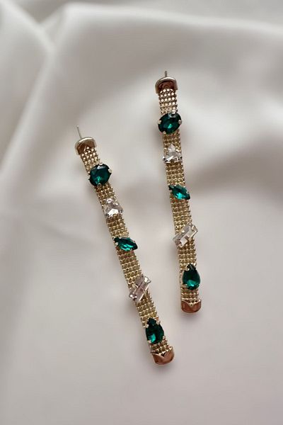 PETEK AKSESUAR 9 cm Zircon Stone Detailed Long Evening Dress Model Earrings