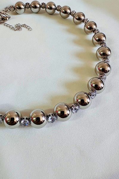 PETEK AKSESUAR Flat Ball Stone Detailed Cchoaker Necklace