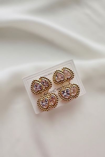PETEK AKSESUAR 4 cm Twin Heart Jewelled Earrings