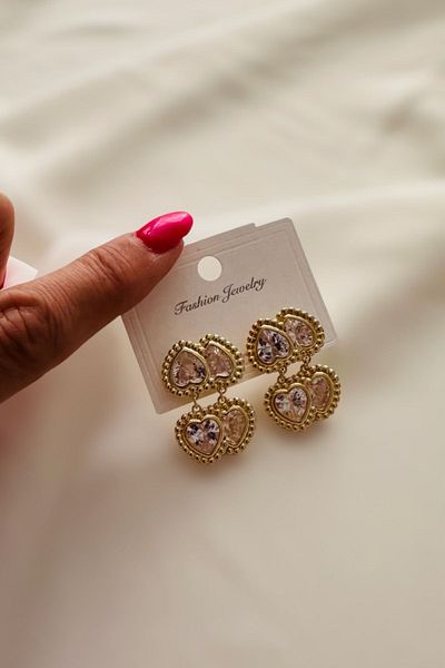 PETEK AKSESUAR 4 cm Twin Heart Jewelled Earrings