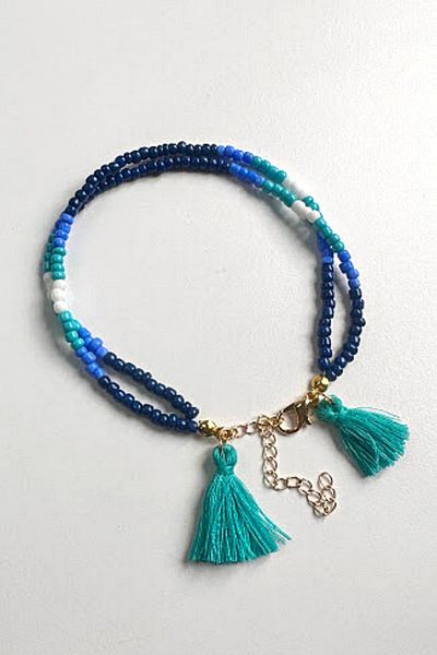 PETEK AKSESUAR Beaded 2 Piece Tassel Anklet Bracelet