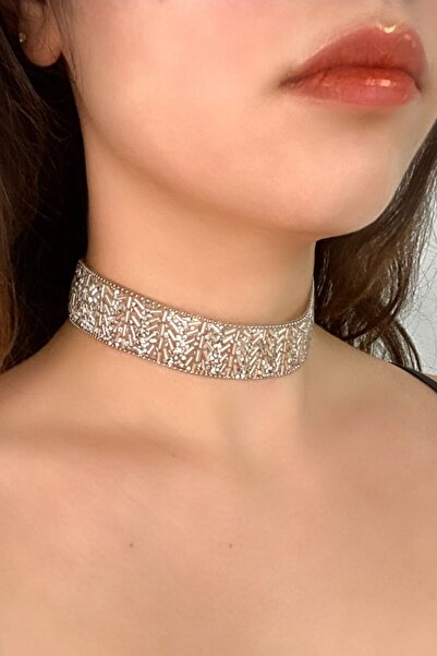 PETEK AKSESUAR Full Kristal Taşlı Işleme Choker Tasma Kolye