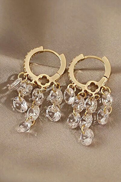 PETEK AKSESUAR Zirkon Taşlı Sallantılı Shakira Küpe Gold