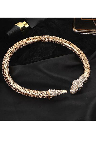 PETEK AKSESUAR Stone Snake Choker Necklace Gold