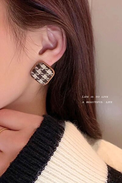 PETEK AKSESUAR FRANSIZ KARE DAMALI KUMAŞ TASARIM KÜPE