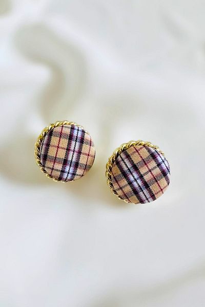 PETEK AKSESUAR Plaid Patterned Round Checkered Earrings