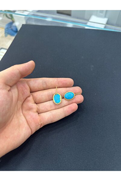 ahes kuyumculuk 14 Ayar Altın Firuze Taşlı El İşçiliği Küpe