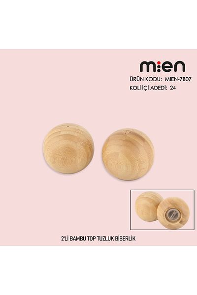 MİEN 2-Piece Bamboo Pepper Shakers - Ball Shaped Salt and Pepper Shakers Set