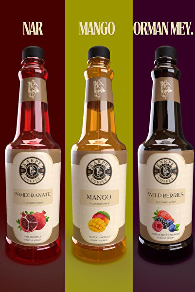 KARPE COFFEE NAR-MANGO-ORMAN MEYVELİ 3'LÜ Kahve Şurubu 750 Ml (POMEGRANETE-MA...