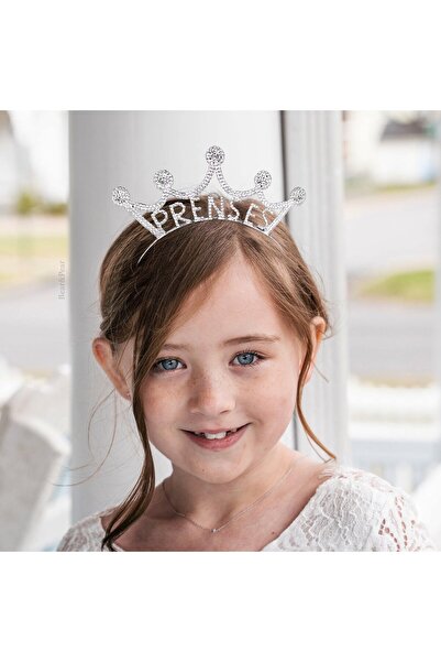 BearPear Premium Kalite Zirkon Taşlı Prenses Yazılı Parti Tacı Prenses Taç