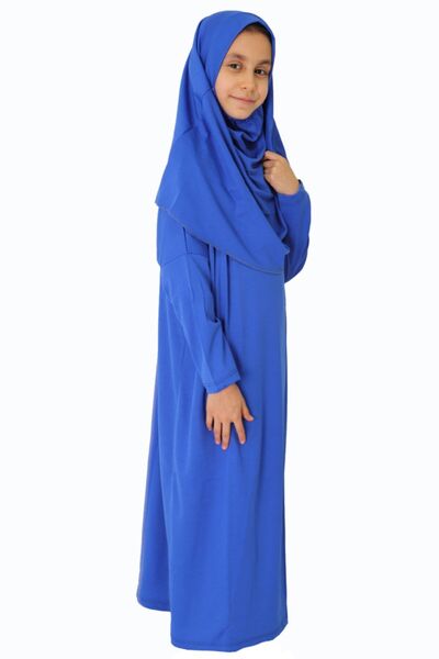 ZEHRANAZ NAMAZ ELBİSESİ Rochie de rugăciune Saks Blue fără fermoar pentru copii de 9-12 ani