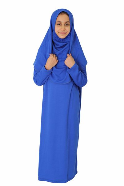 ZEHRANAZ NAMAZ ELBİSESİ Saxe Blue Non-Zipper Prayer Dress for 9-12 Years Old Children