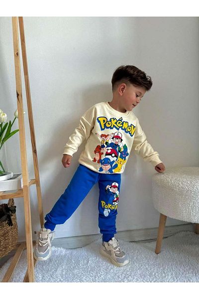MİNİKO KİDS Boy - Pokeemon Model Crew Neck Cotton Tracksuit Set