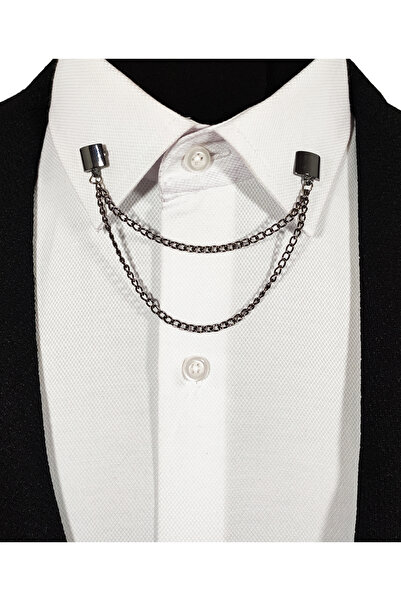 BLC Basic Line Co. Koyu Gümüş Gri Renginde Metal Yaka İğnesi Yaka Zinciri