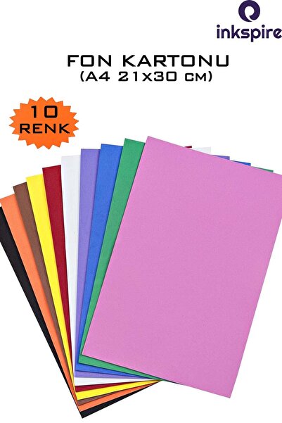 inkspire A4 Fon Kartonu 10 Renk Kreş Fon Kağıdı 10 Lu Farklı Renk Etkinlik Ka...