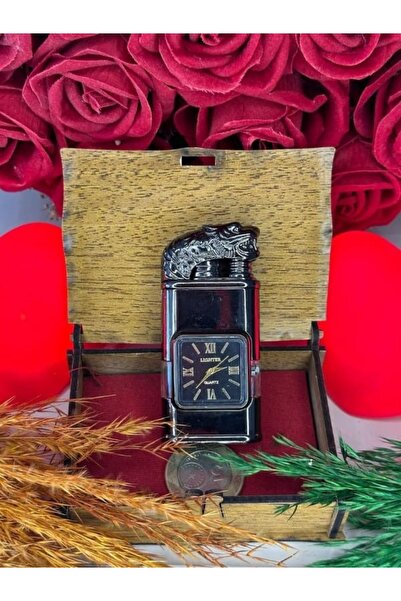 HK GİFT SHOP Kişiye Özel Isimli Saatli Kartal Tasarım Çift Alevli Özel Başlıklı Şık Tasarımlı Turbo Gazlı Çakmak