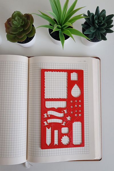 Karmelom Studio Bullet Journal Sticker, Banner and Shape Template Ruler – Planner Compatible