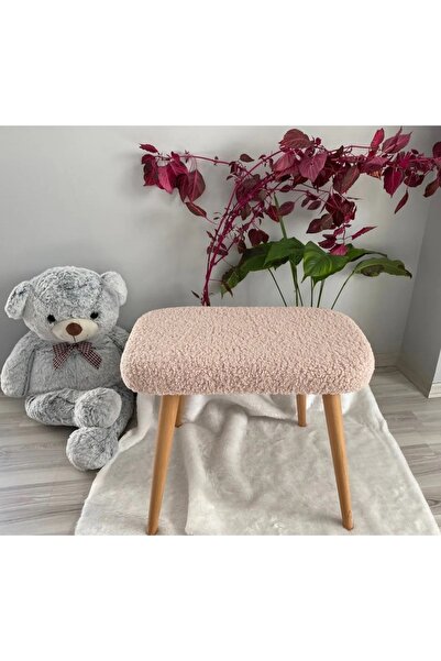 BEYLERBEYİ Ahşap ayaklı tedy kumaş dekoratif puf Bench Makyaj sandalyesi oval