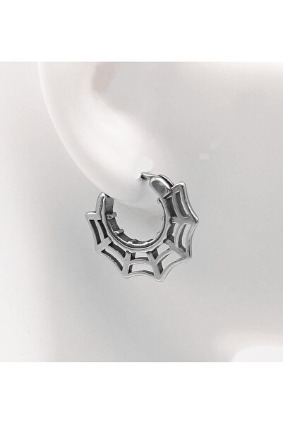 Viking 316L Stainless Anti-Tarnish Gothic Hoop Spider Web Design - Earrings