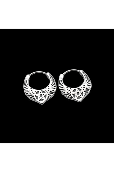 Viking Pentagram Pattern - Drop Model Gothic Earrings, 316L Stainless Hoop