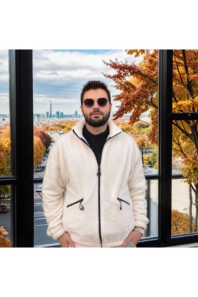 JAKARLI Unisex Oversize Λούτρινο Μπουφάν με Διπλή Τσέπη με φερμουάρ