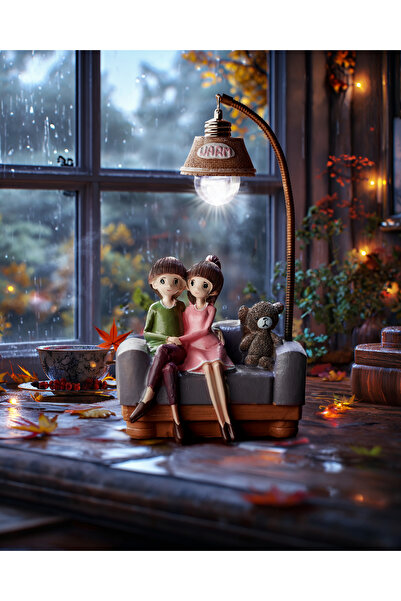 Sensoria Dekoratif Işıklı Masa Üstü Nostaljik Süs Eşyası Tatlı Aşıklar Sevgil...