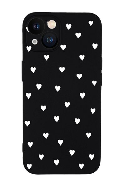 mooodcase iPhone 13 Compatible Black Hearts Patterned Premium Silicone Phone Case with Camera Protection