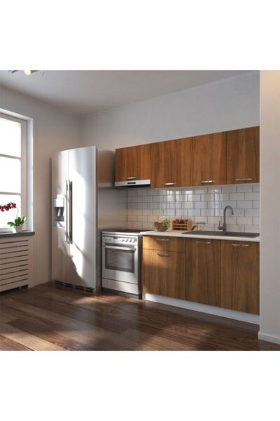 Tdesigno Hazır Mutfak Dolabı 200 cm Tezgah Dahil Değil Ceviz Beyaz