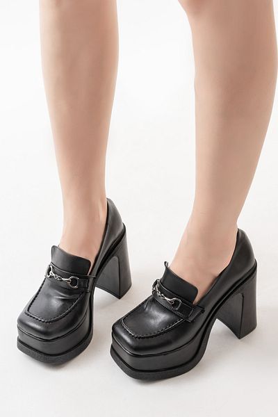 asmi shoes Mocasnic de damă Mila cu cataramă subțire din piele neagră model 12 cm pantofi cu toc cu platformă