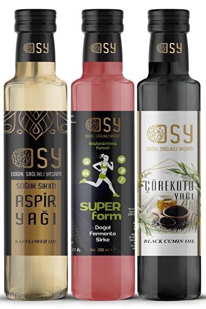 doğal sağlıklı yaşam 250ml Aspir Yağı , 250ml Süper Form Sirkesi , 250ml Çörekotu Yağı