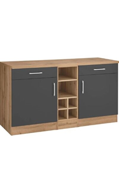 Tdesigno Katya Mutfak Alt Modül 130 Cm Antrasit-tezgah Dahil