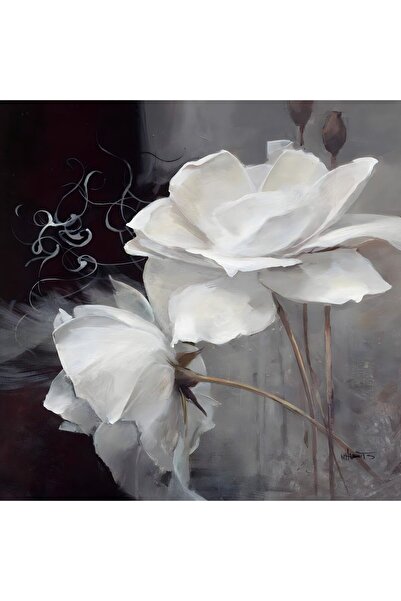 Harikabirev HARİKABİREV|BEYAZ-GRİ-GOLD EN SEVİLEN ÇİÇEK TABLOSU |ÇERÇEVELİ TEMPERLİ CAM TABLO TEKLİ DİKEY