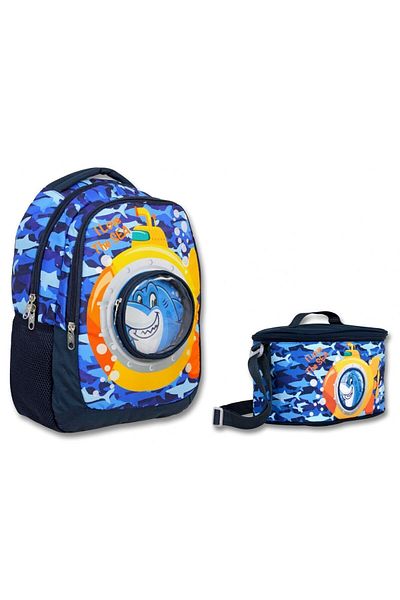 ÜMİT ÇANTA Rucsac și set de prânz pentru școală primară Cennec Blue Yellow Whale - Băiat