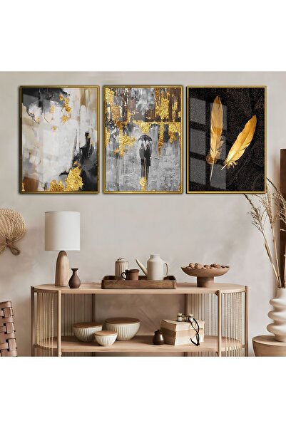 Harika bir ev Hari̇kabi̇rev | Black-Gold Abstract-Feather-Oil Paint Combinati...