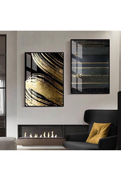 Harikabirev HARİKABİREV | COMBINATIE ABSTRACTĂ NEGRU-AUR 1 | TABLO DE STICLA ...
