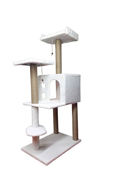 Dumanpet E-1 Üç Katlı ( Beyaz) Kedi Kulübesi Tırmalama Ve Oyun Evi