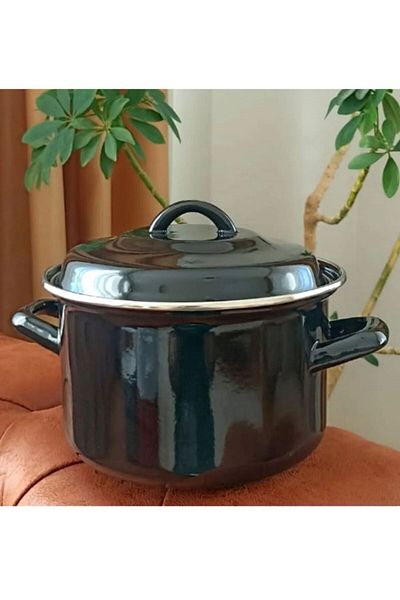 EBRULİEMAYE 2 Liter 18 cm Removable Frying Pot - Black Enameled Mini Milk Yogurt and Soup Pot
