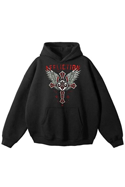 MAYDAY CULTURE Unisex Μαύρο φούτερ με ριγέ - Τρεις κλωστές, χαλαρή εφαρμογή