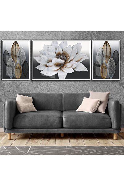 Harikabirev |antrasit Gri Kombini Çiçek Ve Soyut Kombini|çerçeveli Temperli C...