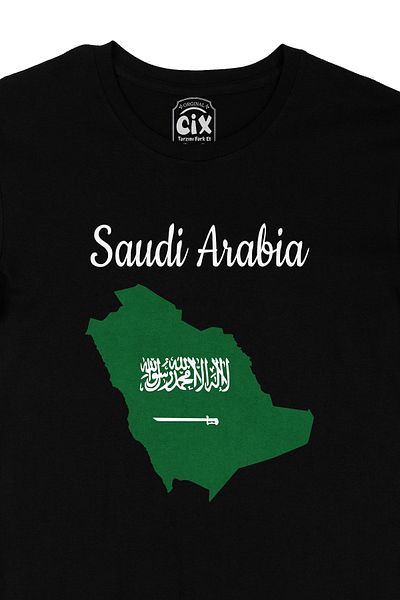 Cix Μαύρο T-shirt με χάρτη και σημαία της Σαουδικής Αραβίας