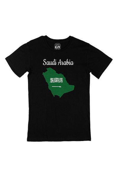 Cix Μαύρο T-shirt με χάρτη και σημαία της Σαουδικής Αραβίας