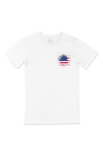 Cix Λευκό μπλουζάκι με σημαία Αμερικής Grunge Pocket Logo Design