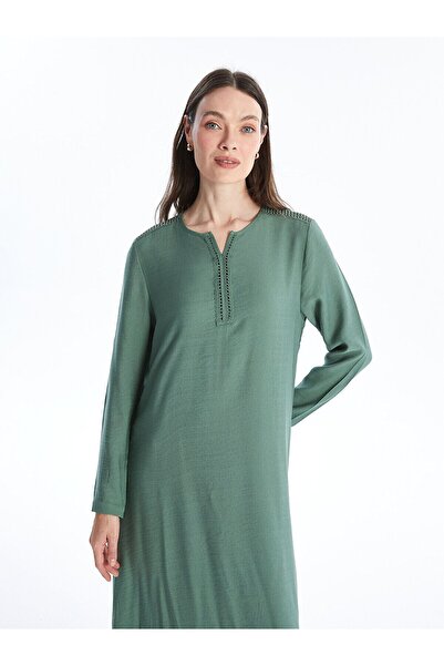 LC Waikiki Dámské šaty s vyšívaným límcem s dlouhým rukávem