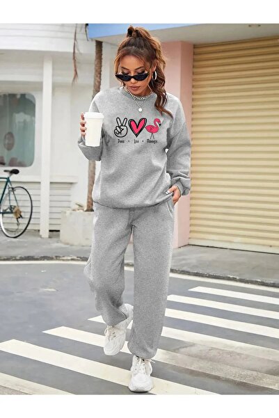 Pink Sky Σετ αθλητική φόρμα με στάμπα Flamingo Oversize Crew Neck