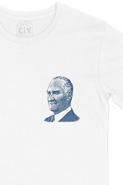 Cix Λευκό μπλουζάκι Atatürk με μπλε σιλουέτα και σχέδιο λογότυπου τσέπης