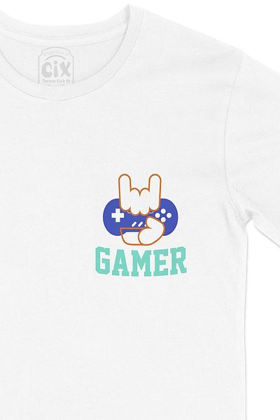 Cix Tricou alb cu design de logo Gamer Hand Cep